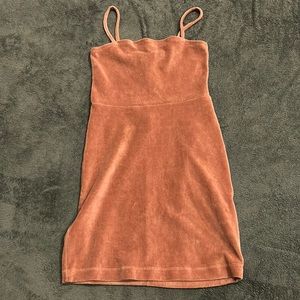 Coral/ blush colored mini bodycon dress. Size small with velvet texture.
